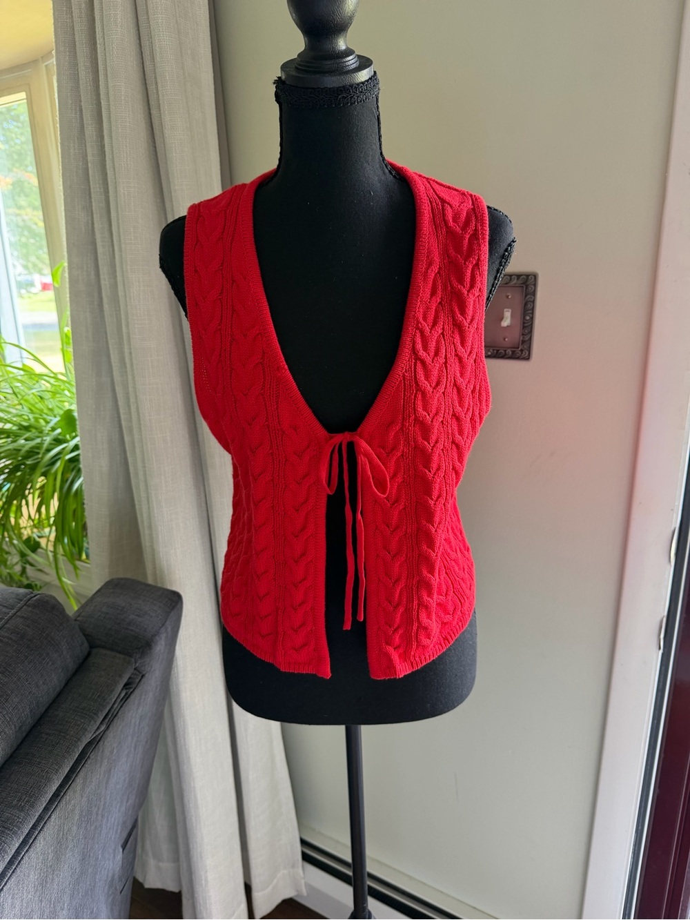Freshman Red Cable Knit Vest with Tie Front